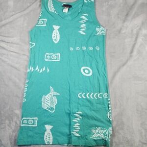 IG Sport Vintage Fish Coastal Beach Lagenlook Sun Boho Dress - Sz S Teal
